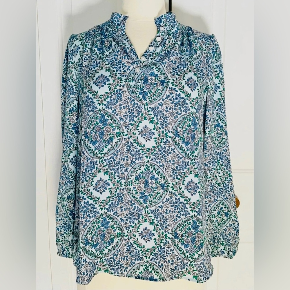 LOFT Blue Floral Blouse Top